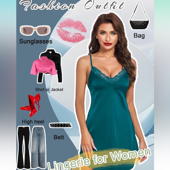 Avidlove Women Lingerie Satin Lace Chemise Nightgown Sexy Full Slips Sleepwear S - Picture 4 of 6